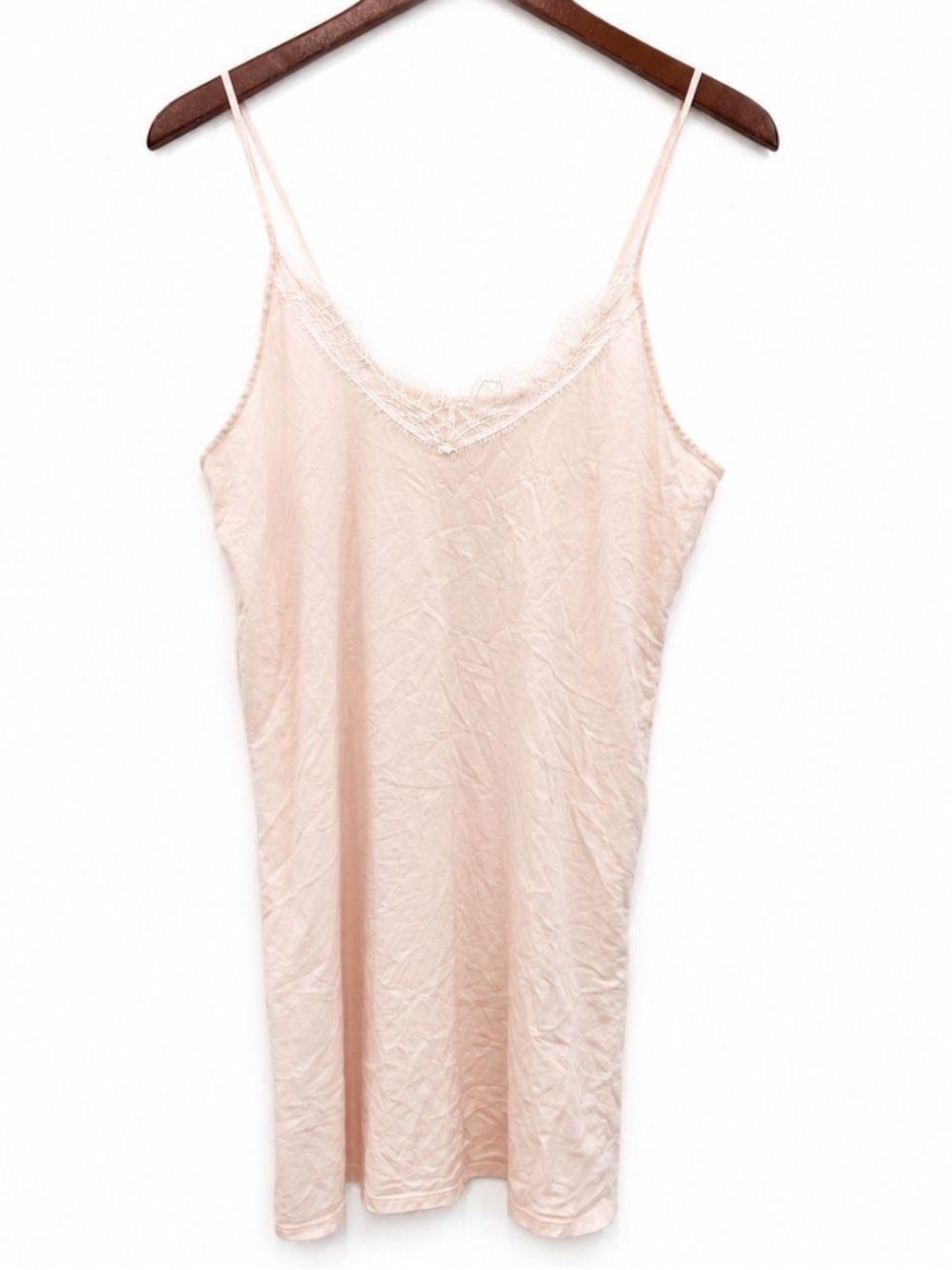 Skin Organic Lace Trim Sexy Slip Pima Cotton Pale Light Pink Lace Size 3 Large